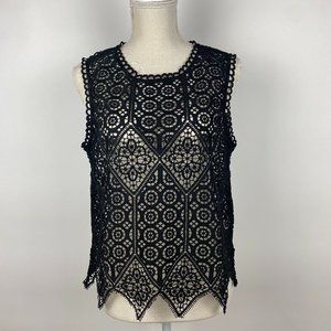 NEW Deletta Anthropologie Black Crochet Lace Top